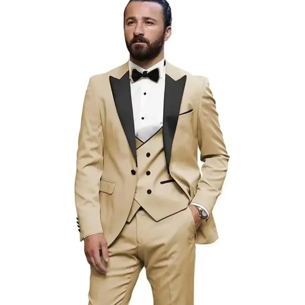 

Men's Classic Ternos Suit 3-Piece Peak Lapel Blazer Vest Pants Slim Fit Elegant Matching Men's Formal Wear Ensemble