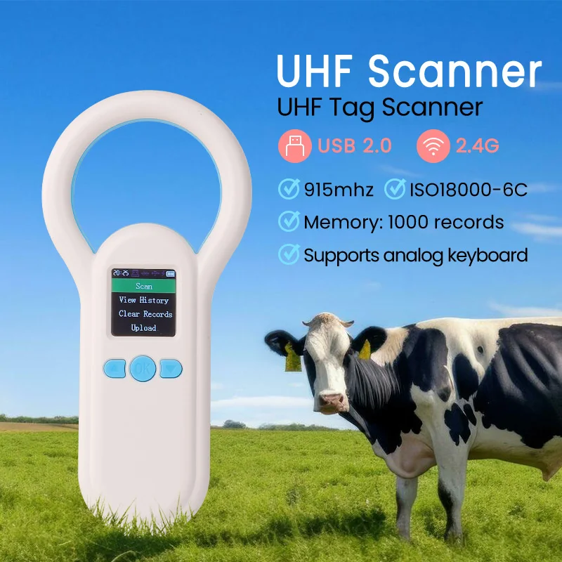 แท็กสแกนมือถือแบบพกพา 2.4G ไร้สาย UHF RFID Reader ISO-18000-6C เอาต์พุตปรับได้