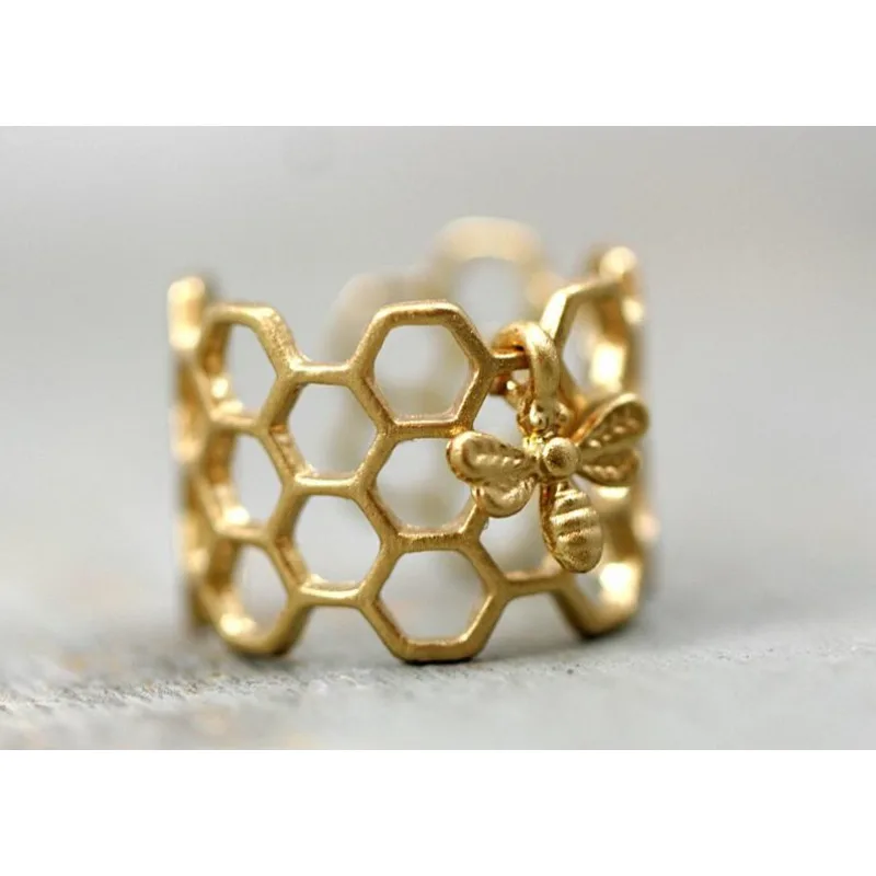 Personality Creative Honeycomb Bee Hollow Geometric Hexagon Insect Ring Accessories