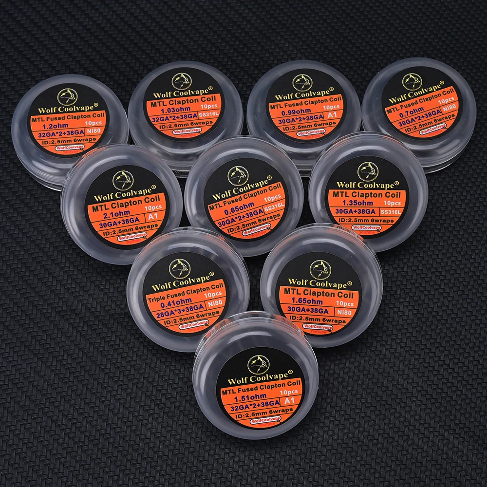 2 صندوق Wolfcoolvape MTL ملف كلابتون المنصهر - A1/SS316L/Ni80 لـ RDA Vape RTA، ثلاثي منصهر، MTL كلابتون
