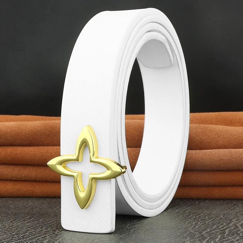 Casual white narrow 2.9cm belts men gold slide buckle cowhide genuine leather young boys ceinture homme