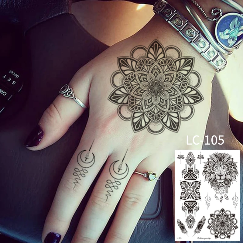 Sexy Black Henna Temporary Tattoos for Women Mandala Flower Feather jewery arabic indian egyptian tattoo finger breast tatoo