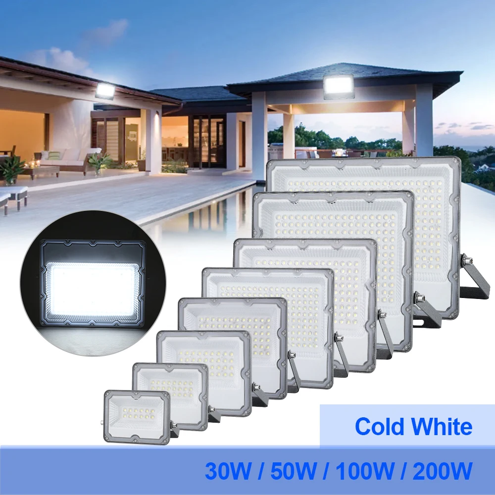 Reflektor LED 50W 100W 200W 300W IP66 wodoodporny ogród zewnętrzny patio ulica dziedziniec ogród szary reflektor oświetlenie zewnętrzne