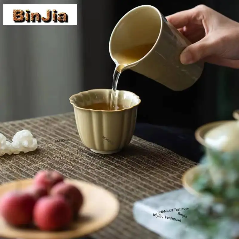 125ml Ding Kiln Yellow Begonia Teacup Vintage Tea Bowl Water Jug Tea-tasting Smelling Cup Chazhan Master Cups Puer Cafes Craft