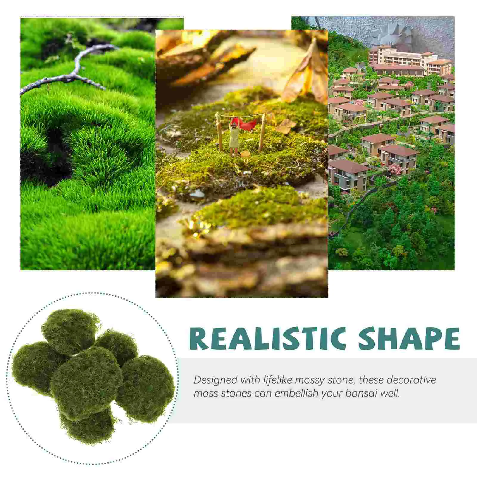 6 Pcs Green Ornaments Faux Mossy Stone Artificial Rocks False Lawn Garden Layout Prop Office Decor Imitated Bonsai