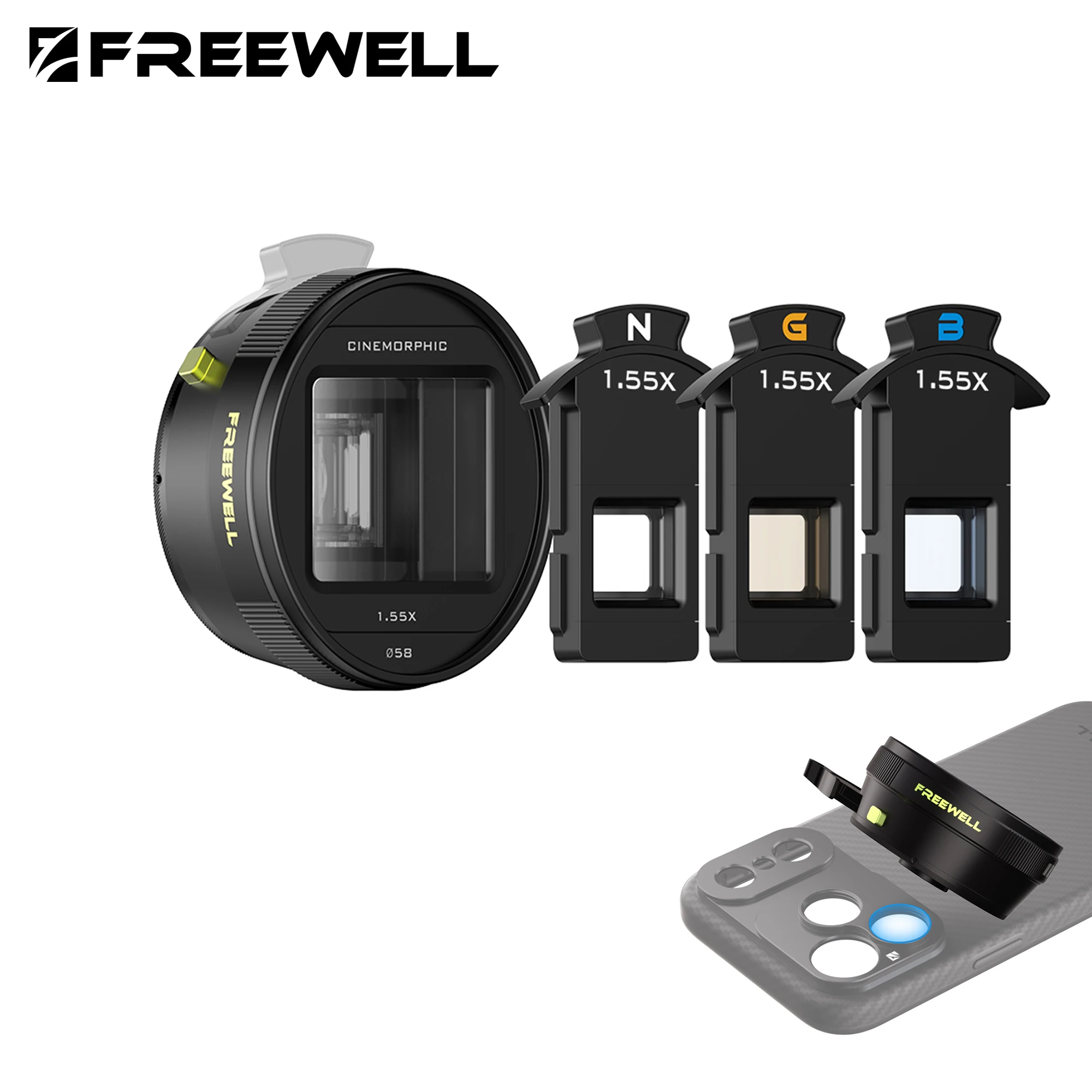 

Анаморфный объектив Freewell Steven Divish Pro Cine 1,33/1,55X 3 в 1, яркие нейтральные, золотые и синие раскладные устройства для чехла для телефона с креплением 17 мм