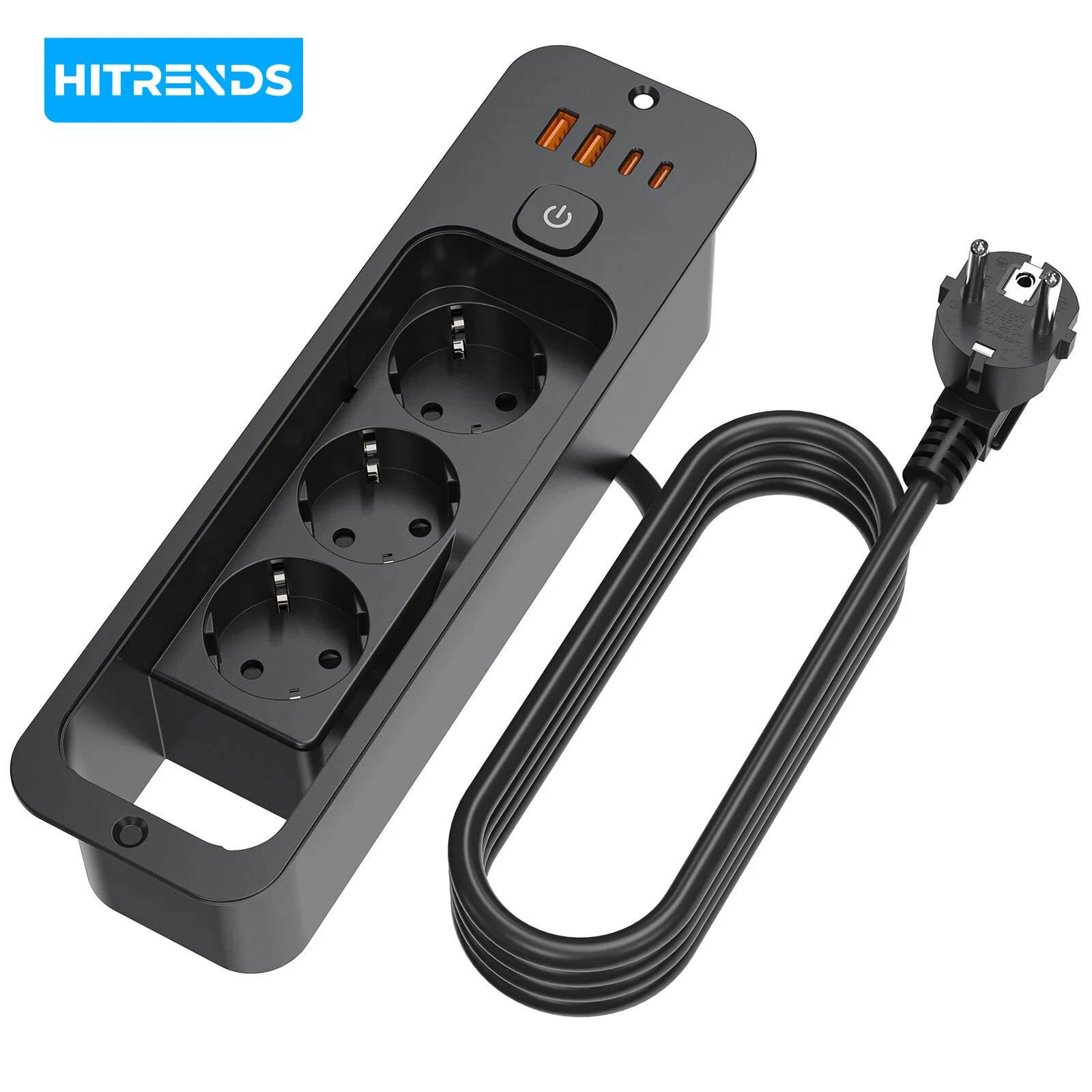

7-in-1 Embedded Desktop Socket with 3AC + USB-C PD20W Fast Charging, 1.8-meter Cable, Suitable for Kitchen/Office/Living Room