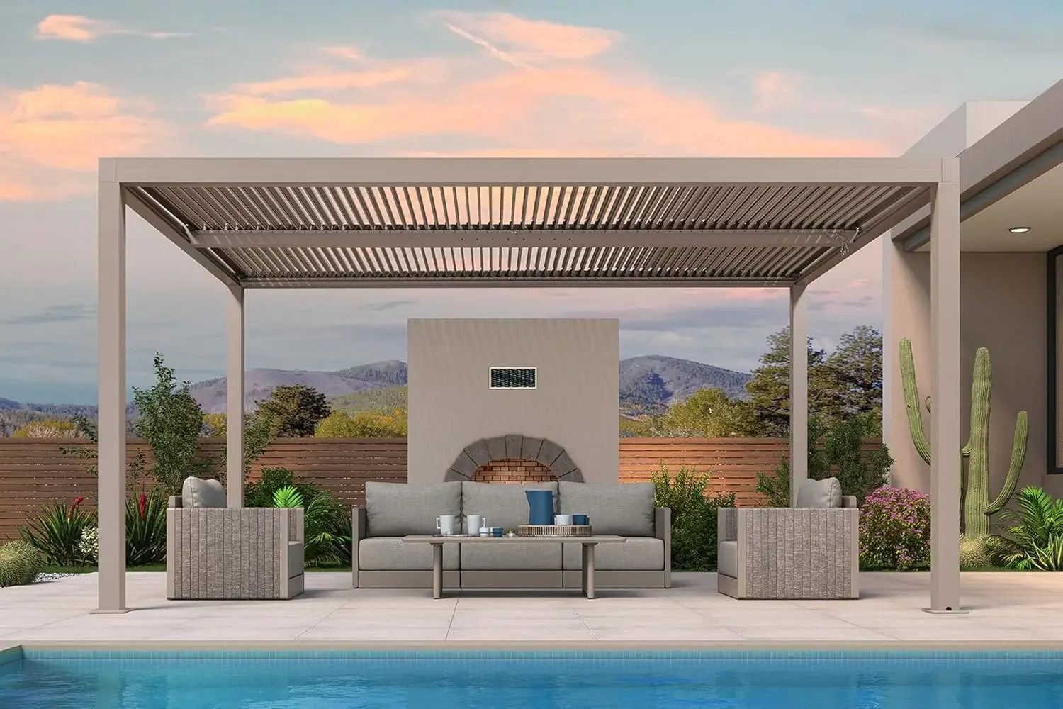 Louvered Pergola 10' × 15' Outdoor Hardtop Gazebo Adjustable Aluminum Sun Shade for Deck Garden Backyard Patio Retractable Roof