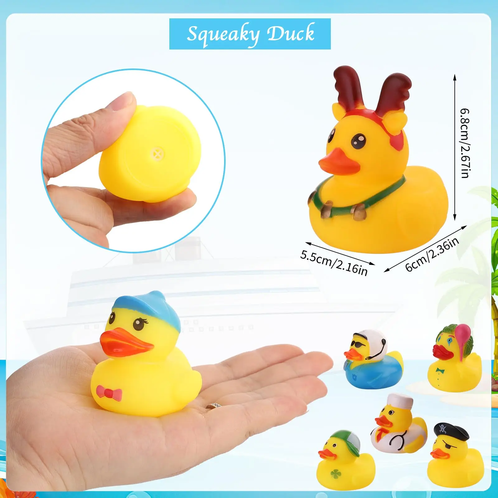 Summer Rubber Ducks , Assorted Small Rubber Duck in Bulk Mini Rubbers Duckies for Baby Bath & Pool Toys, Cruising Duck