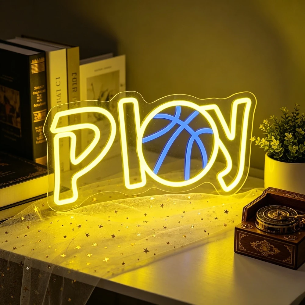Play Basketball LED Neon Sign Dimmable USB Wall Light for Sports Room Boys Bedroom Gym Basketball Court Bar Club Game Room Decor