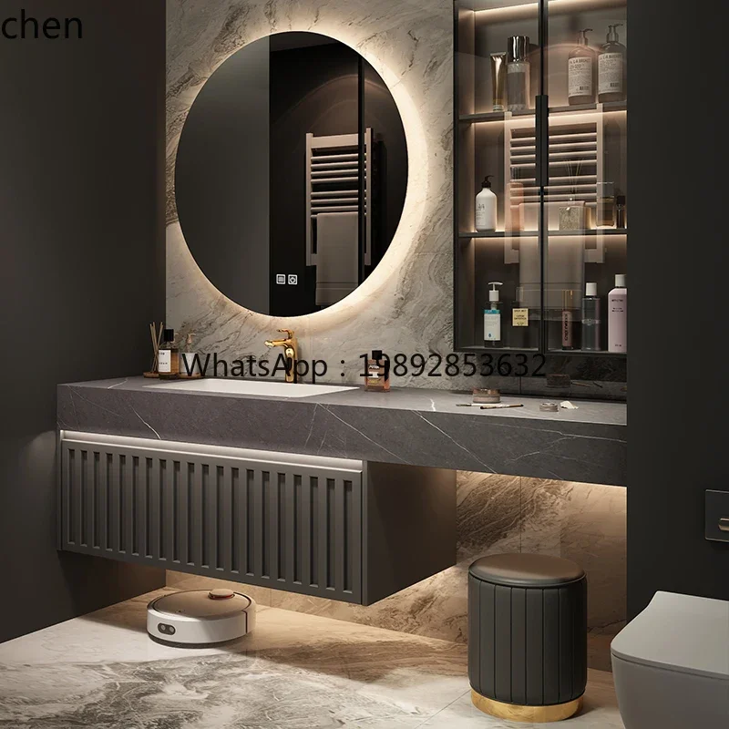 

EE Oak Bathroom Cabinet Vanity Combination Slate Seamless Washbasin Washbasin Cabinet Toilet Washstand