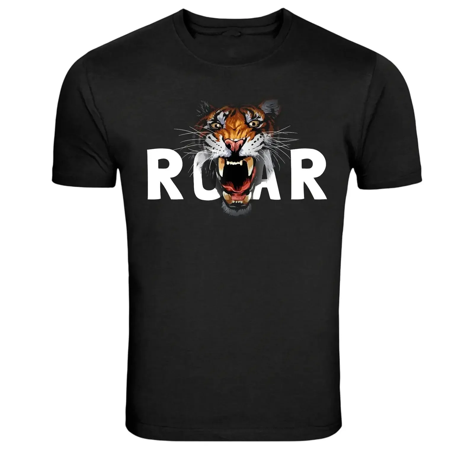Roar Tiger Head Typography T Shirt vintage Washed Casual Slightly Stretched homme Soft Unisex streetwear graphic fashion