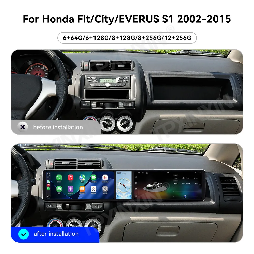 12.3+12.3 Inch Screen Car Radio For Honda Fit City EVERUS S1 2002-2015 Android GPS Navigation Multimedia Receiver Head Unit