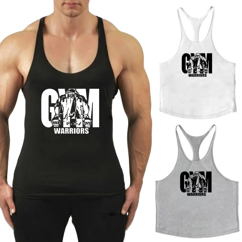 

Новинка 2023 года, мужской хлопковый спортивный жилет-стрингер с рисунком Warrior Gym, без рукавов для бодибилдинга, фитнеса и повседневной одежды