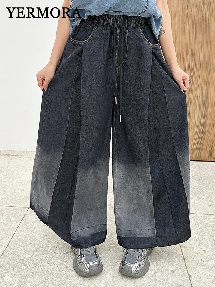 

YERMORA High Elastic Waist Black Gradation Vintage Jeans For Women Loose New Denim Trousers Fashoin Tide Spring Autumn 2025