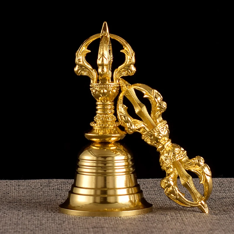 Luxury Gold Vajra Bell Pestle Nepal Brass Handheld Wind Chime Mini Tibetan Bells Chimes Buddhist Supplies Meditation Tools Gifts