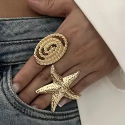 DIEZI Exaggerated Starfish Geometric Rings For Women Men Girls Punk Fashion Beach style Gold Silver Color Knuckle Joint Ring