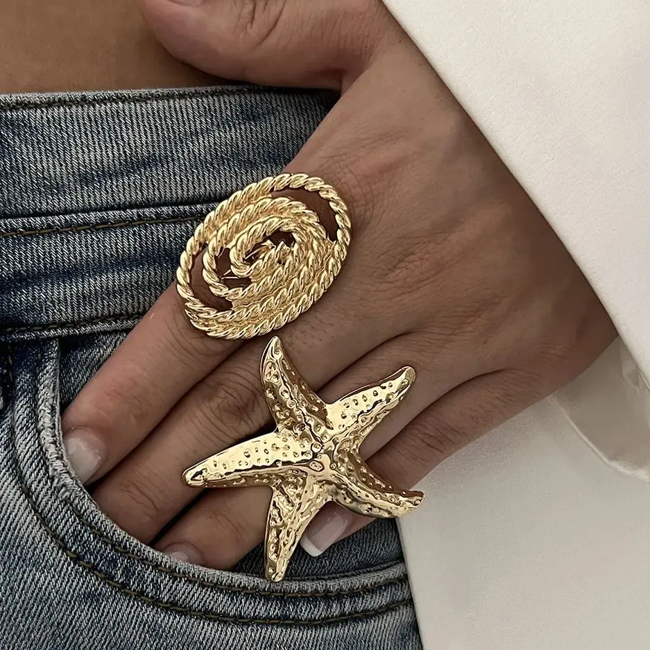 DIEZI Exaggerated Starfish Geometric Rings For Women Men Girls Punk Fashion Beach style Gold Silver Color Knuckle Joint Ring