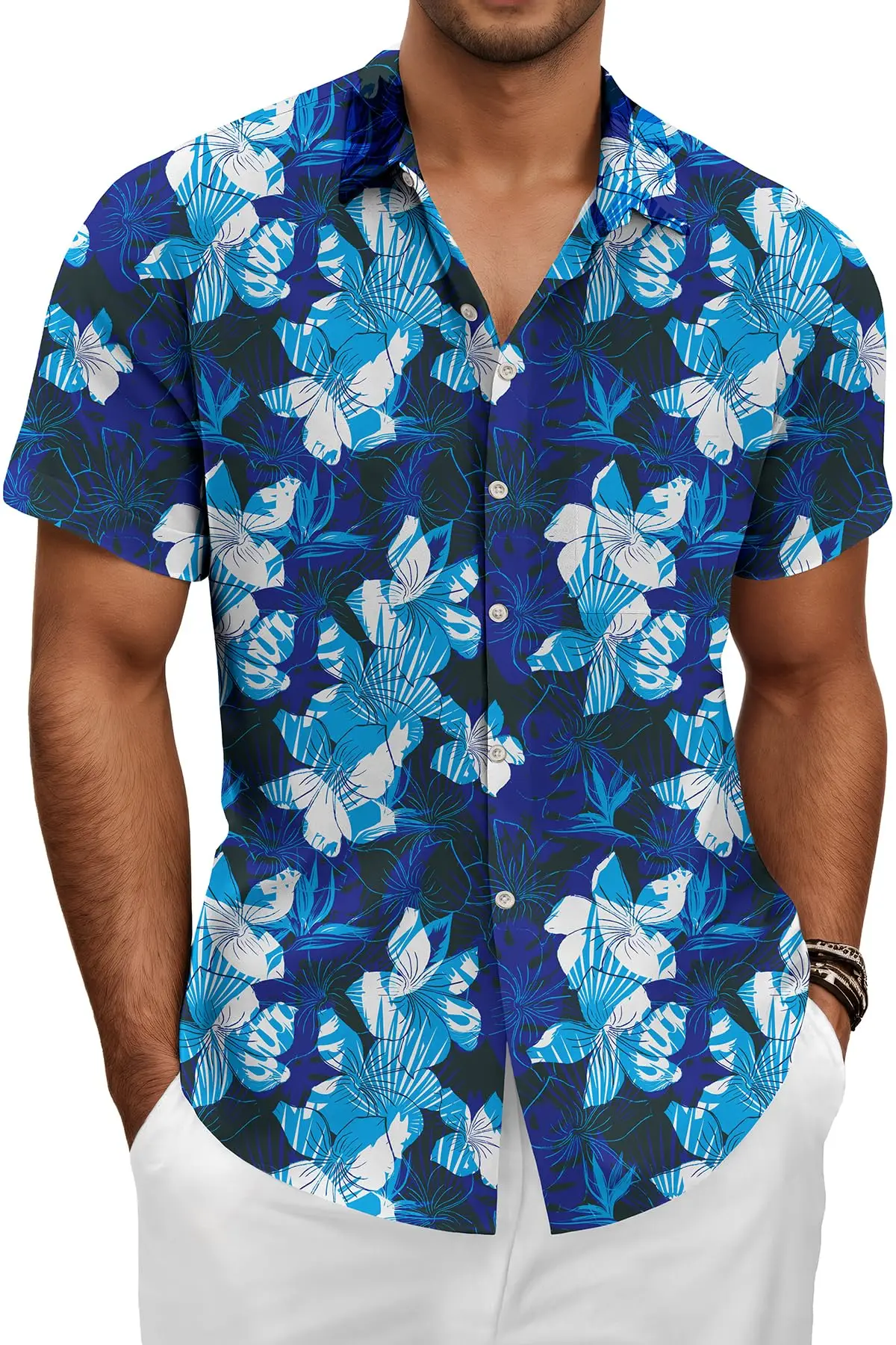 

KYKU Гавайские мужские рубашки Повседневная: тропическая мужская рубашка на пуговицах с коротким рукавом для пляжного отдыха и карманом