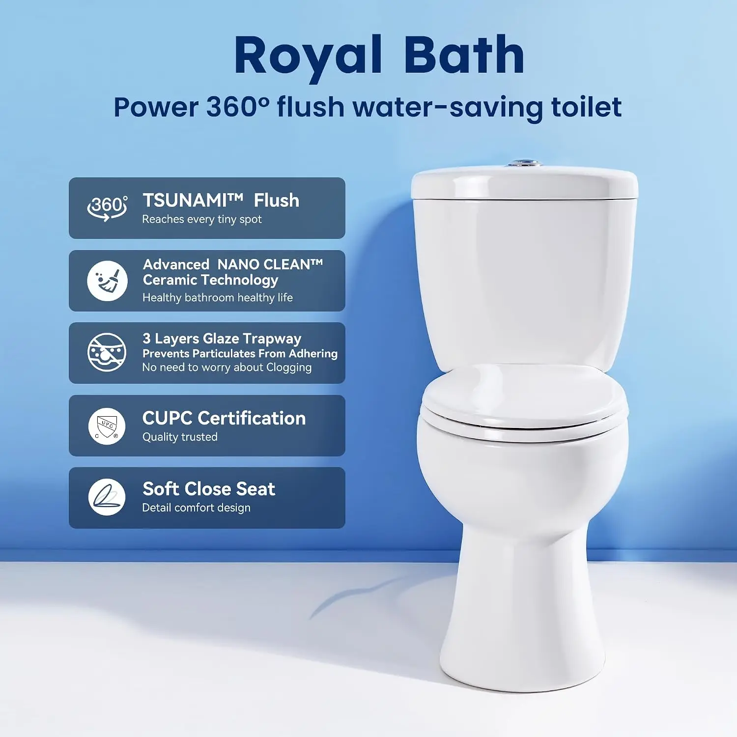 RoyalBath Elongated Two piece Toilet for Bathrooms, 12