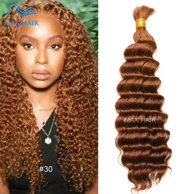 No Weft Remy Bulk Human Hair 18 To 30 Inch Pre-Colored Vietnamese 350# Deep Wave Bulk Human Hair Extension Crochet Braids