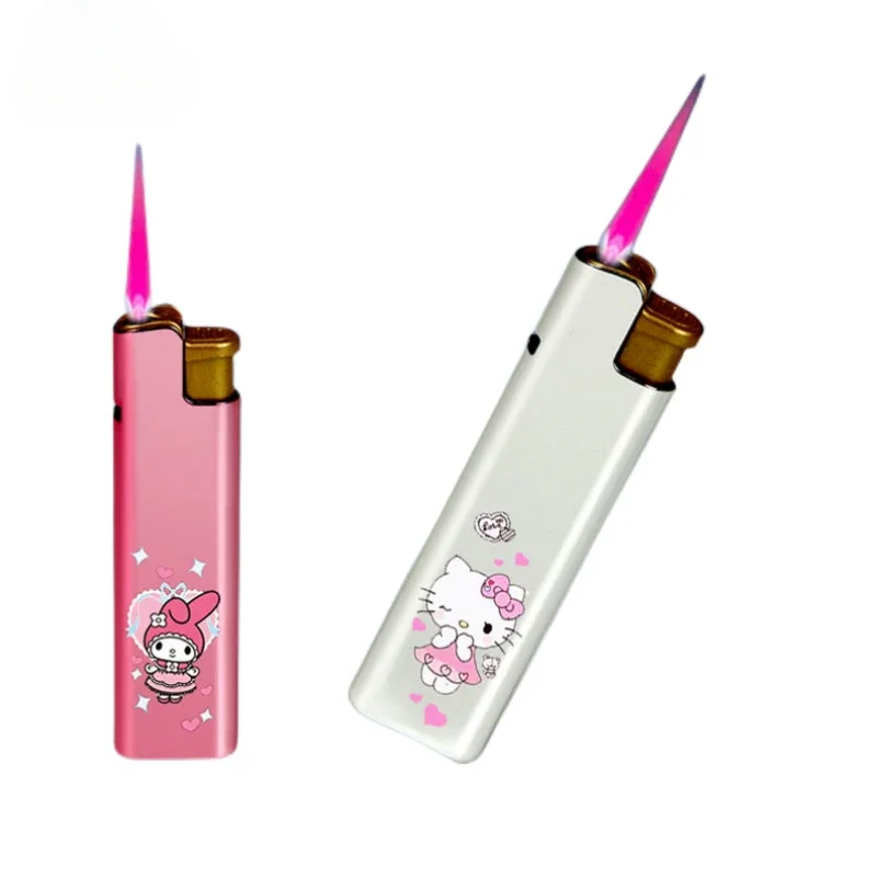 Hello Kitty My melody creative personalized windproof pink flame straight lighter simple metal cute compact cigarette lighter