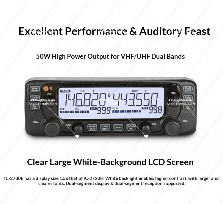 IC-2730E Mobile Radio Dual Band VHF 137-174MHz UHF 400-470MHz 50W FM Transceiver Walkie Talkie Car Radio Repeater Scrambler