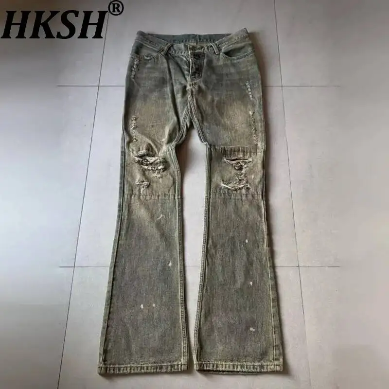 HKSH Spring Autumn Winter New Men Tide Dark Punk Damage Washed Distressed Jeans Chic Ins Vibe Y2K Waste Land Denim Pants HK26140