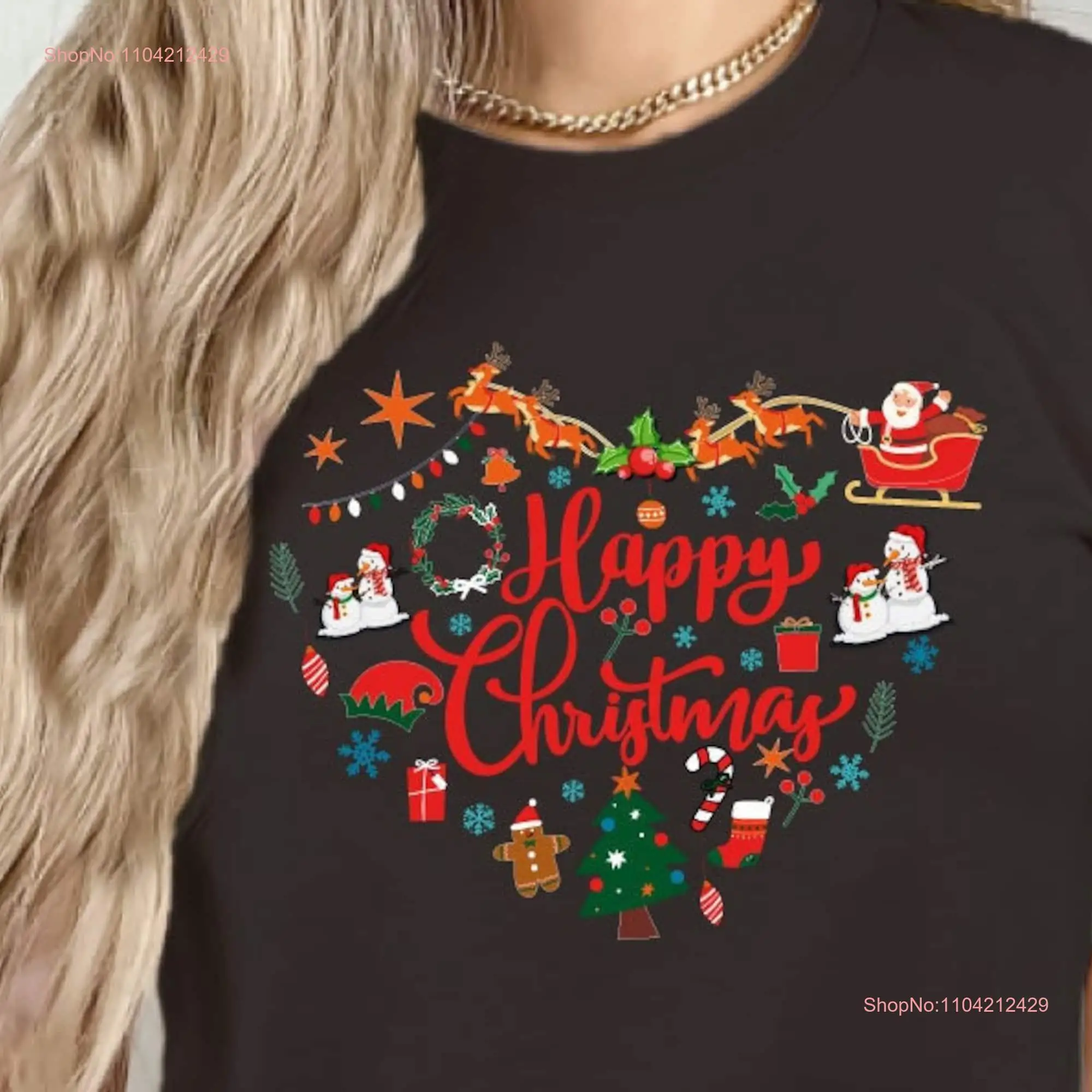 HAPPY CHRISTMAS T shirt Xmas Funny Family Holiday Santa Claus Elf Snowman Jumpers 1 long or short sleeves