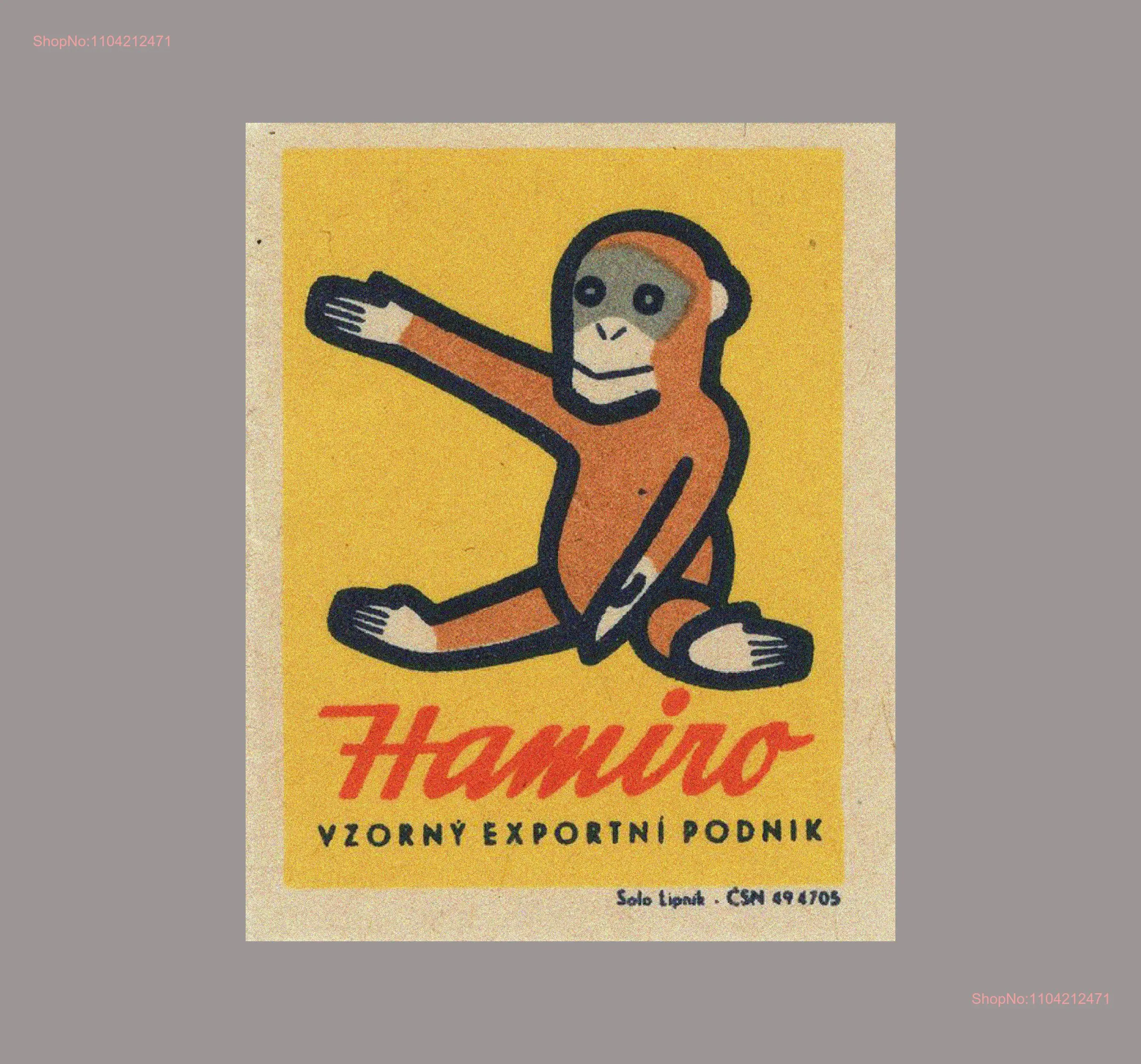 Czechoslovakia Hamiro Vzorny Exportni Podnik Monkey Hug T Shirt Match Box Art Soviet Modernism Propaganda Poster Thrift