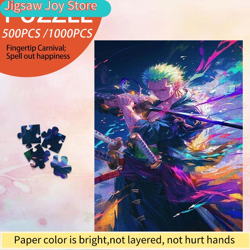 

500-, Paper Jigsaw Puzzle, DIY Puzzle, Large Puzzle, Adult Puzzle. Anime Character Zoro in a Sword-wielding Battle Scene. Whit