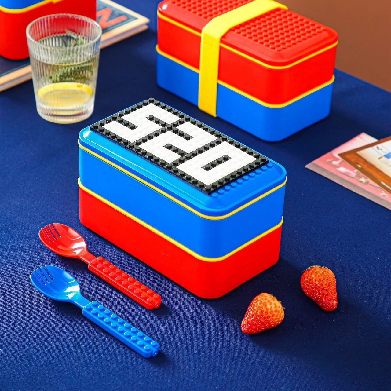 Funny Sealed Lunch Bento Box Set DIY Color Building Blocks Splicing Children\'s Student Food Colorful Picnic Fruit Salad Storage