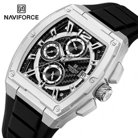 NAVIFORCE-Reloj de pulsera militar de cuarzo para hombre, cronógrafo con esfera en forma de barril, correa de silicona, resistente al agua