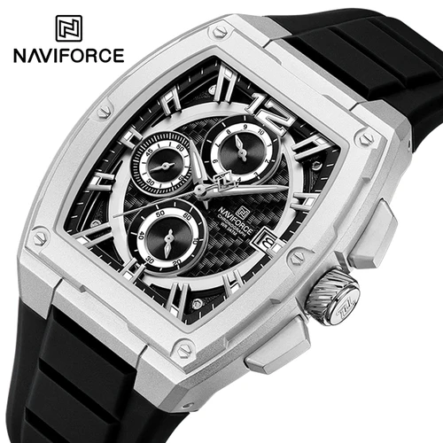 Imagen 1 del producto NAVIFORCE-Reloj de pulsera militar de cuarzo para hombre, cronógrafo con esfera en forma de barril, correa de silicona, resistente al agua