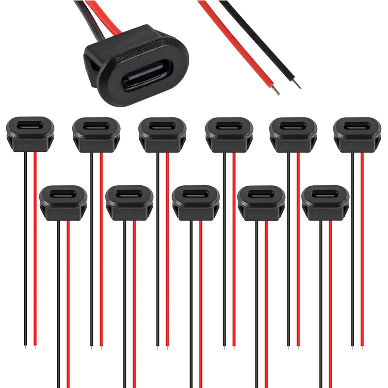 12PCS//10pcs 8PCS Type-C Female Chassis 2 Pin Type-C Female Socket Connector Female Charging Port with Card Buckle