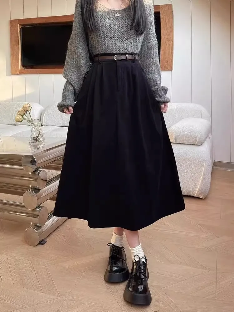 

Универсальная модная вельветовая юбка-миди А-силуэта для женщин, весна-осень 2025, новая коллекция, ретро-стиль, высокая талия, на молнии