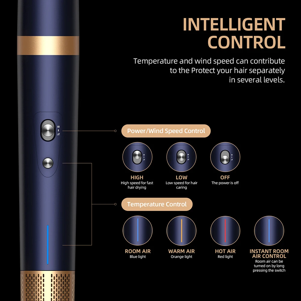 مجفف شعر أيوني سالب ، متعدد المصمّم والمتردد ، مجعد الشعر ، بكرو اللف التلقائي ، تنعيم الشعر ، مجفف النفخ ، 6 في 1
