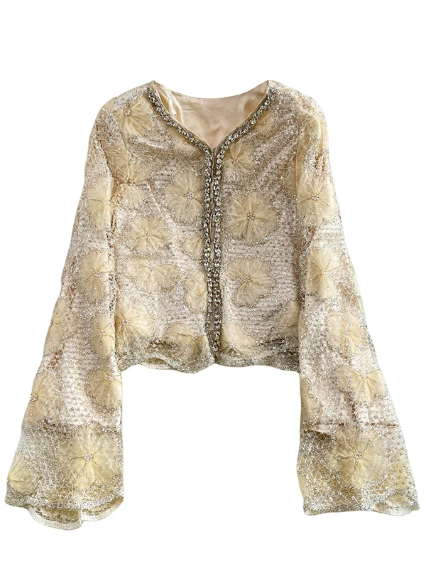 

Женский топ для похудения Ele V-Ne с блестками, роскошная сетчатая ткань Sensation с тяжелыми украшениями, возрастная верхняя одежда