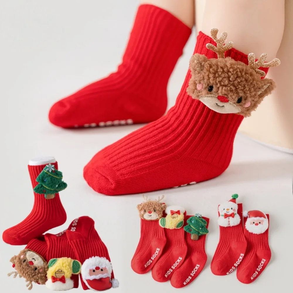

Christmas Baby Socks For Boys Girls Autumn Winter Toddler Anti-slip Floor Socks Children Red Festive Santa Claus Sock 0-5 Years