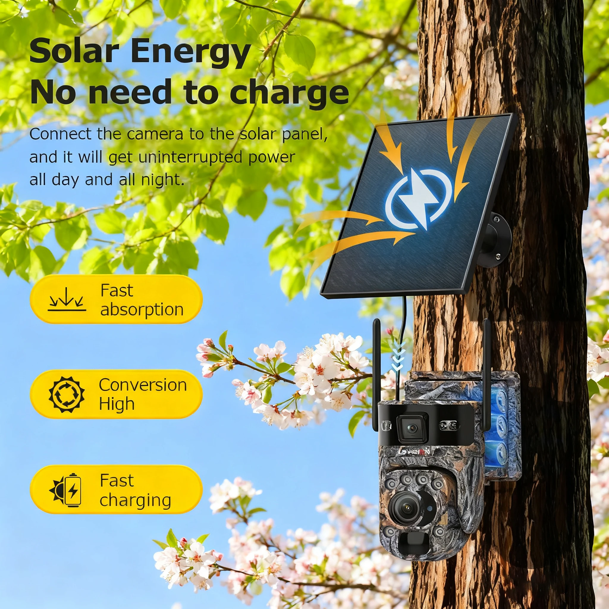 UBOX 6K 12MP 4G SIM Solar Trail Camera 20X ZOOM Wireless Outdoor Hunting Wildlife Camera PIR Human Detection Auto Tracking CCTV