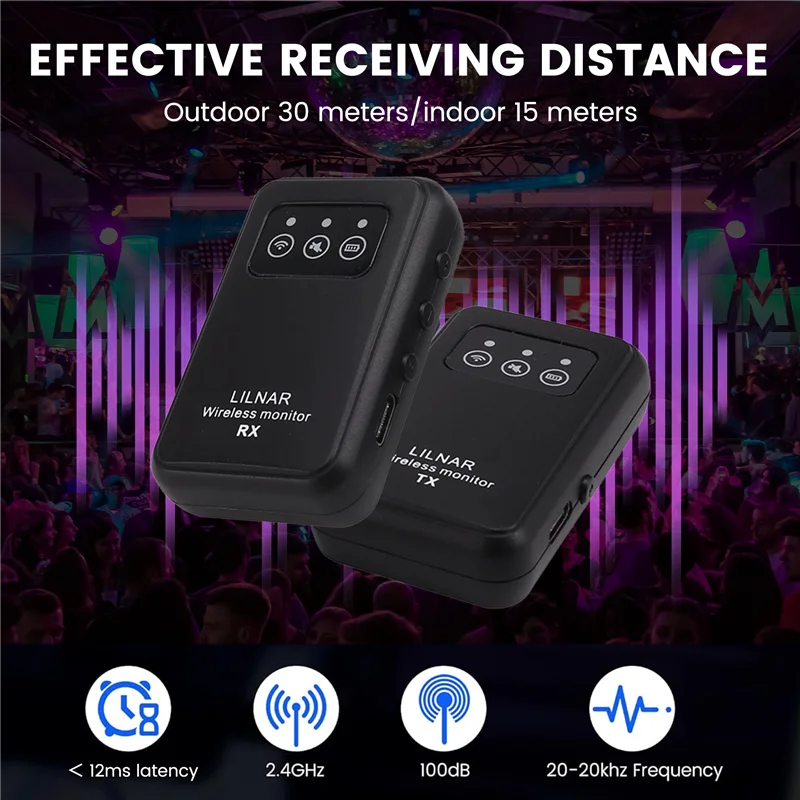AT82-Wireless In-Ear Monitoring System Stage Playback 2.4G Headphones Rechargeable Transmitter, Receiver Support Stereo Mono