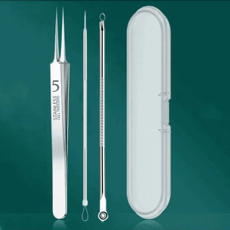 Conjunto de removedor de cravo e manchas de aço inoxidável, 3 peças, ferramentas de precisão para rosto e nariz, extração de acne para cravos e espinhas