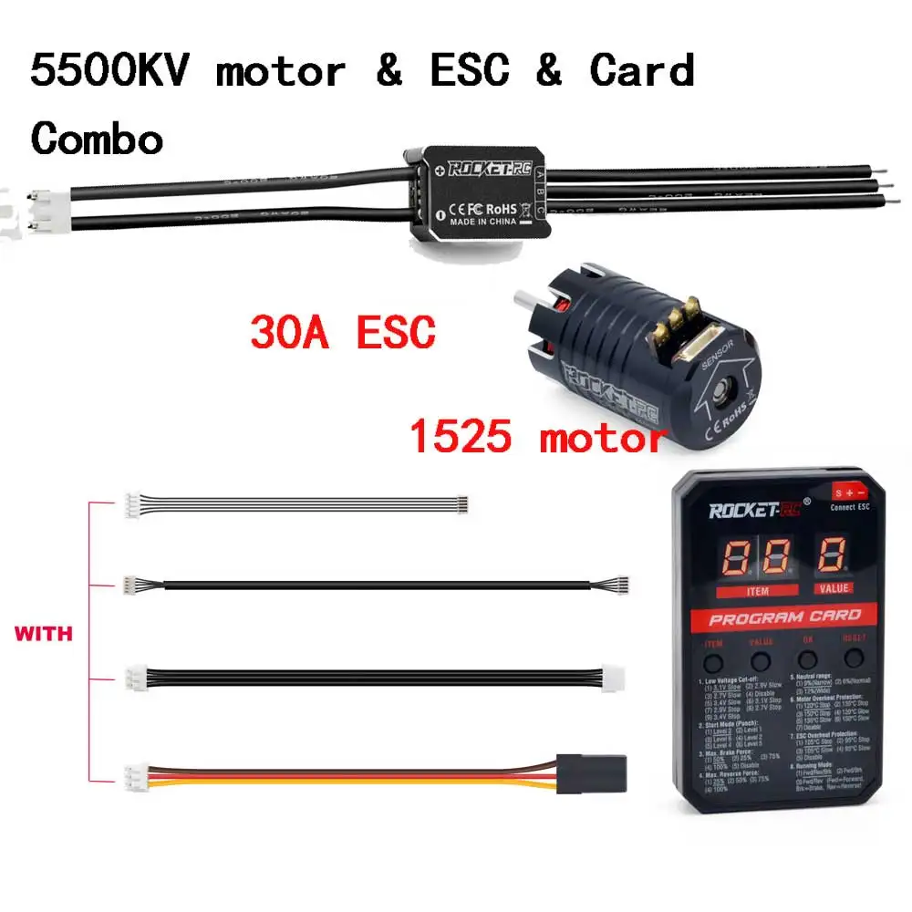 ROCKET-RC Kiwami 30a Esc Mini1525 3500/4500/5500/6800kv Motor Sensorloze Borstelloze Combinatie Voor 1/28 1/27 Schaal Rc Auto 'S Muggenwagens