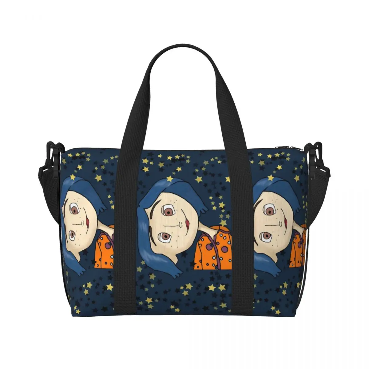 

Пользовательские Coraline Beach Tote Bag Женские мультяшные пляжные дорожные сумки с большим отделением для спортзала