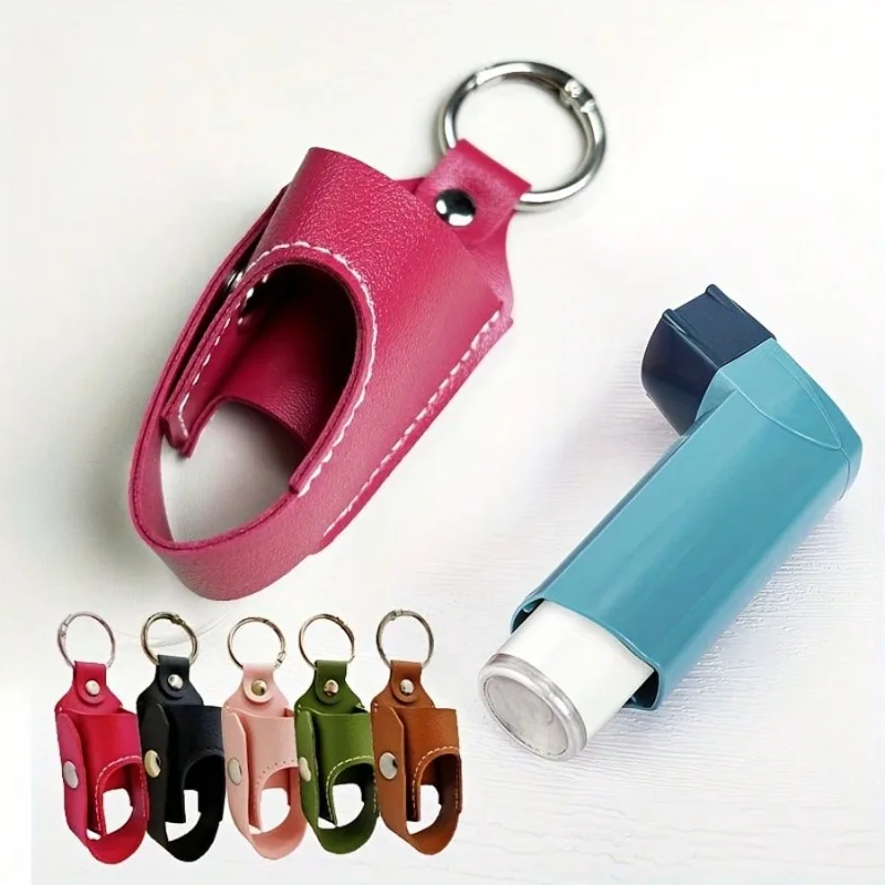 Asthma Inhaler Keychain Holder Casual Style Cough Bottle Protector Portable Available In Black Blue Pink Grey For Outdoor Use