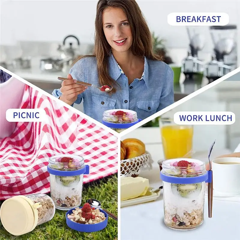 ABFW 4Pack Overnight Oats Jars with Lids and Spoons, Reusable Glass Overnight Oats Container with Measurement Marks