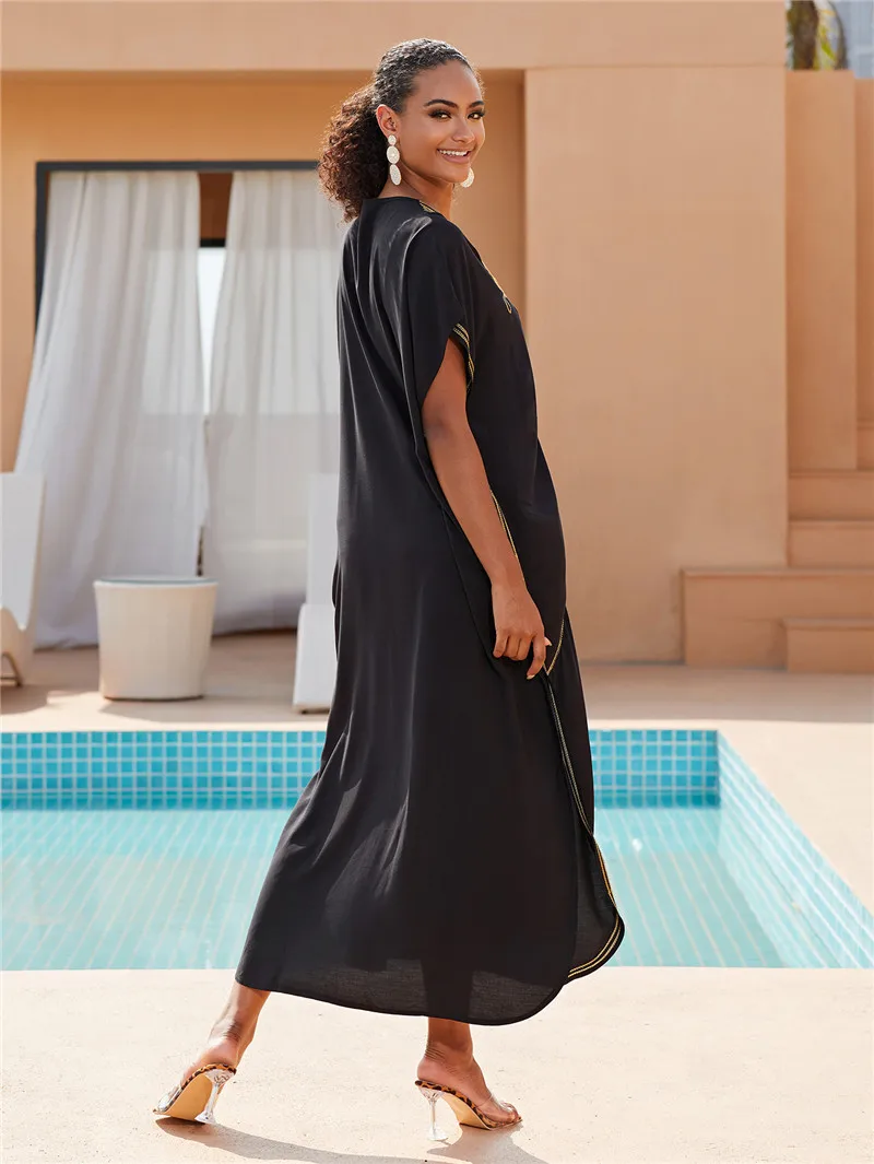 Plus Size Kaftan Dresses for Women Caftans Loungewear Embroidered Beach Kaftan Cover Up Mumu House Dress image 5