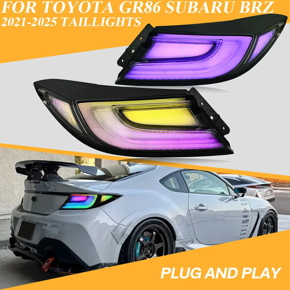 For Toyota GR86 Subaru BRZ ZN8 ZD8 2022-2025 RGB LED Tail Lights Assembly Pair, Clear Rear Lamps Multi Color Custom Sequential
