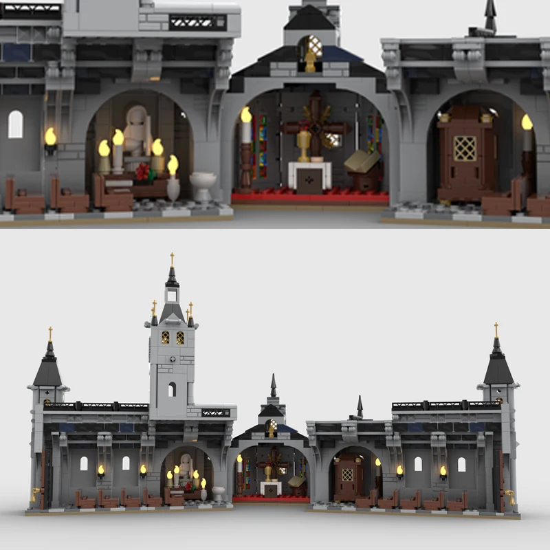 Conjunto de blocos de construção MOC de 1445 peças - modelo de igreja medieval, brinquedo de arquitetura criativa, presente de feriado ideal para amantes de histórico