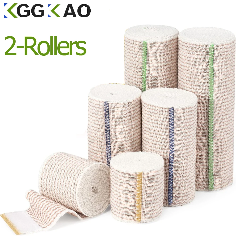 2Rolls Premium Elastic Bandage Wrap,Cotton Latex Free Compression Bandage Wrap with Self-Closure, Support & First Aid for Sports